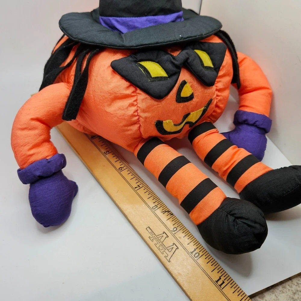 Vintage International Silver Co Halloween Pumpkin Witch Plush Doll Decor